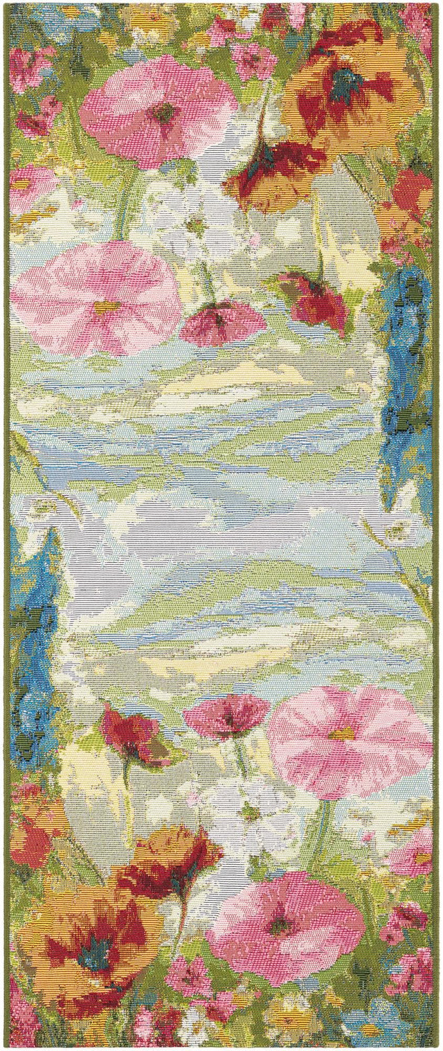 Multicolor 2' x 5' 1 Outdoor Botanical Runner Area Rug Weather Resistant for Patio, Deck, Terrace, Balcony, Porch Polypropylene Garden Floral Tropical Carpet for Sale at Rug Engine