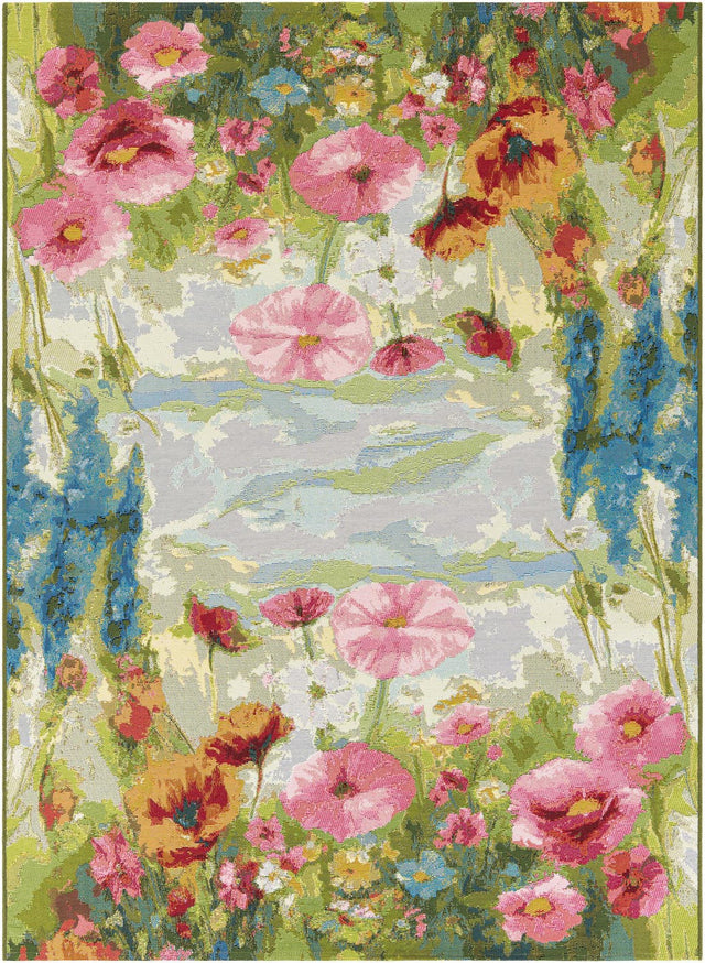 Multicolor 5' 1 x 7' 1 Outdoor Botanical Rectangle Area Rug Weather Resistant for Patio, Deck, Terrace, Balcony, Porch Polypropylene Garden Floral Tropical Carpet for Sale at Rug Engine