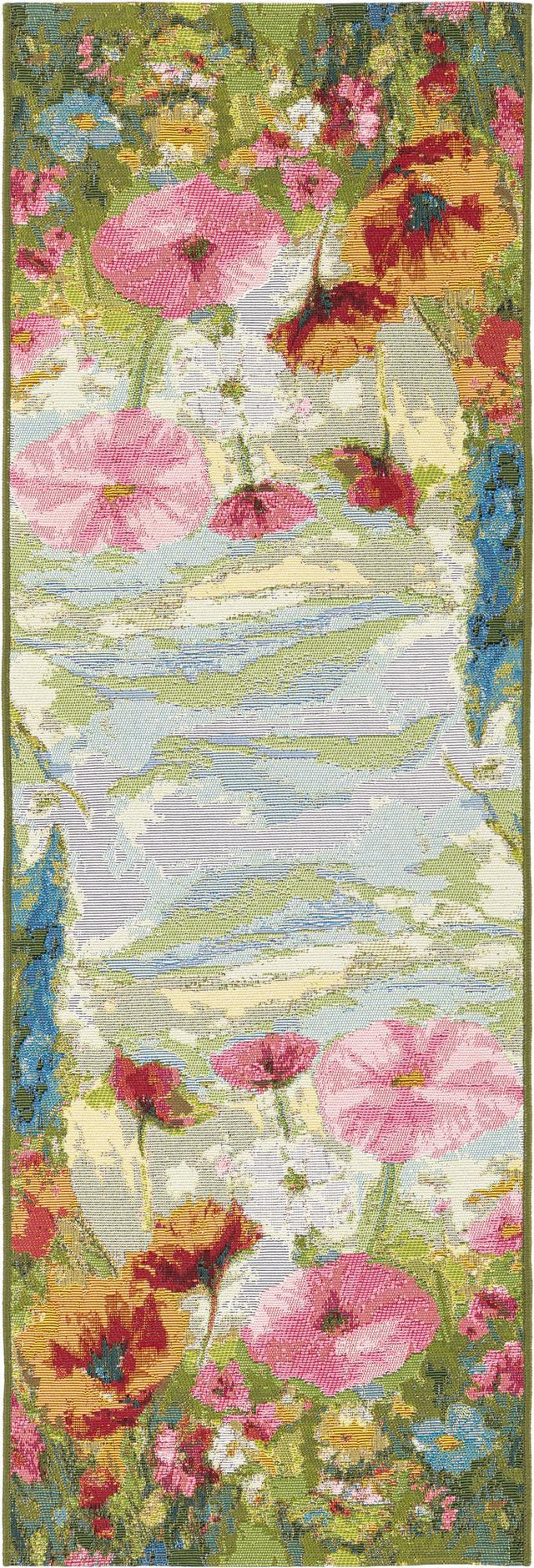 Multicolor 2' x 6' 1 Outdoor Botanical Runner Area Rug Weather Resistant for Patio, Deck, Terrace, Balcony, Porch Polypropylene Garden Floral Tropical Carpet for Sale at Rug Engine