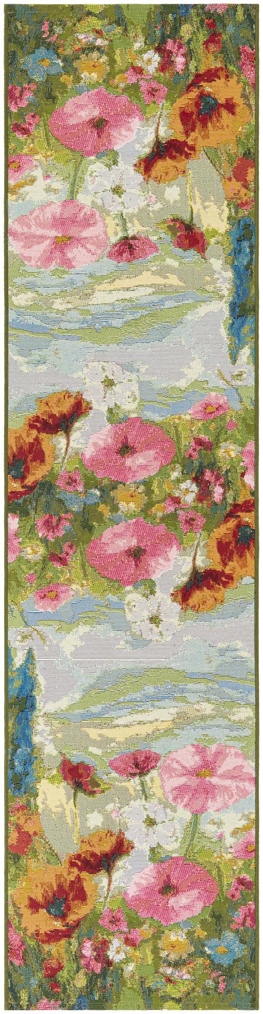 Multicolor 2' x 8' Outdoor Botanical Runner Area Rug Weather Resistant for Patio, Deck, Terrace, Balcony, Porch Polypropylene Garden Floral Tropical Carpet for Sale at Rug Engine