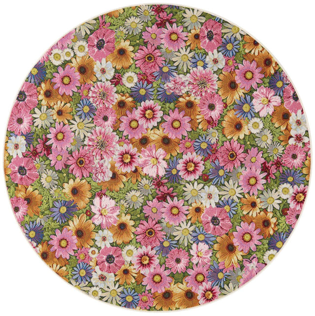 Multicolor 5' 1 x 5' 1 Outdoor Botanical Round Area Rug Weather Resistant for Patio, Deck, Terrace, Balcony, Porch Polypropylene Garden Floral Tropical Carpet for Sale at Rug Engine