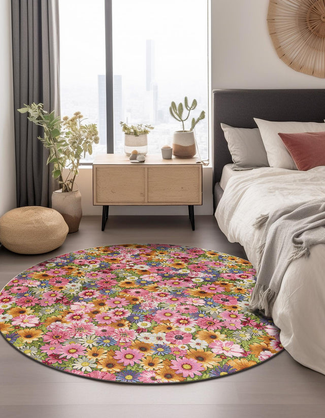 Multicolor 10' x 10' Outdoor Botanical Round Area Rug Weather Resistant for Patio, Deck, Terrace, Balcony, Porch Polypropylene Garden Floral Tropical Carpet for Sale at Rug Engine