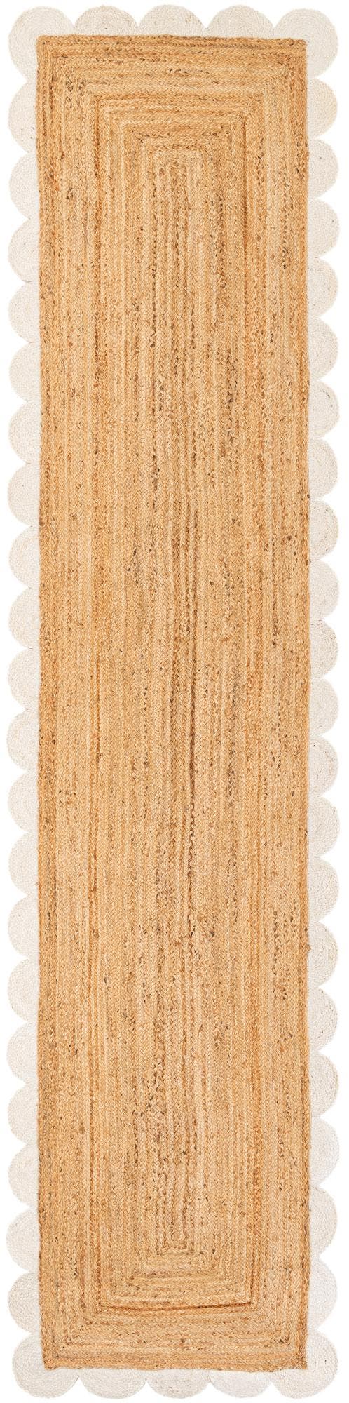 Natural and Ivory 3' 3 x 14' 1 Scallop Braided Jute Runner Area Rug Eco Friendly 100% Jute All Natural Durable Carpet for Affordable Unique Home Interiors for Sale at Rug Engine