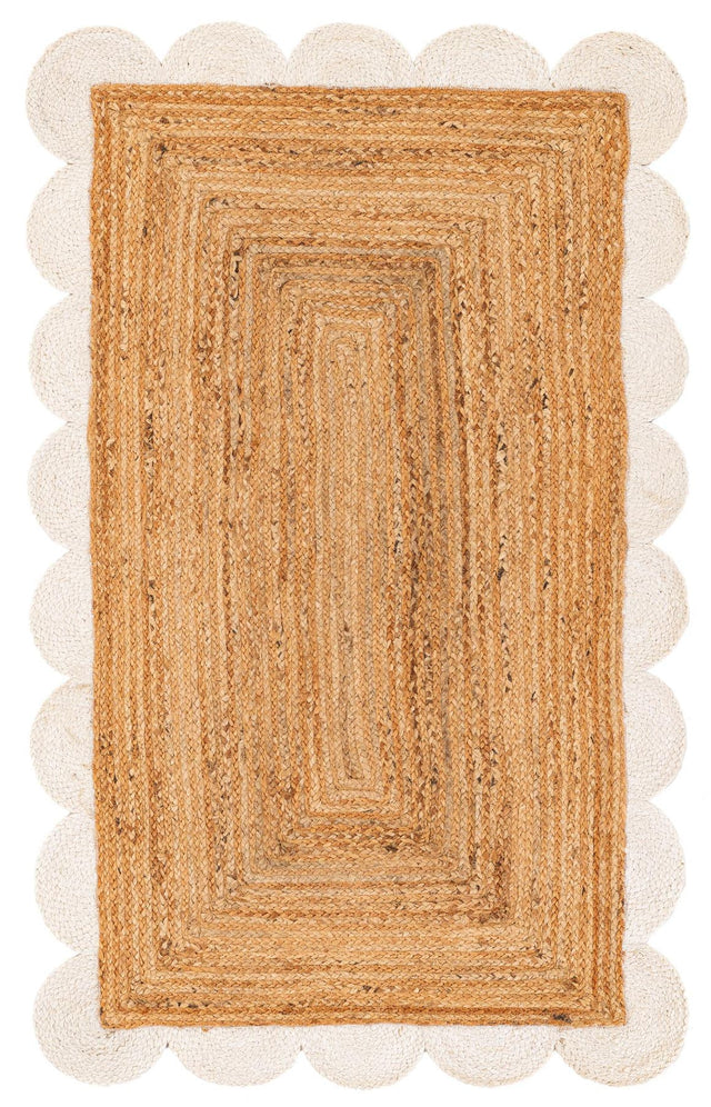 Natural and Ivory 3' 1 x 5' 1 Scallop Braided Jute Rectangle Area Rug Eco Friendly 100% Jute All Natural Durable Carpet for Affordable Unique Home Interiors for Sale at Rug Engine