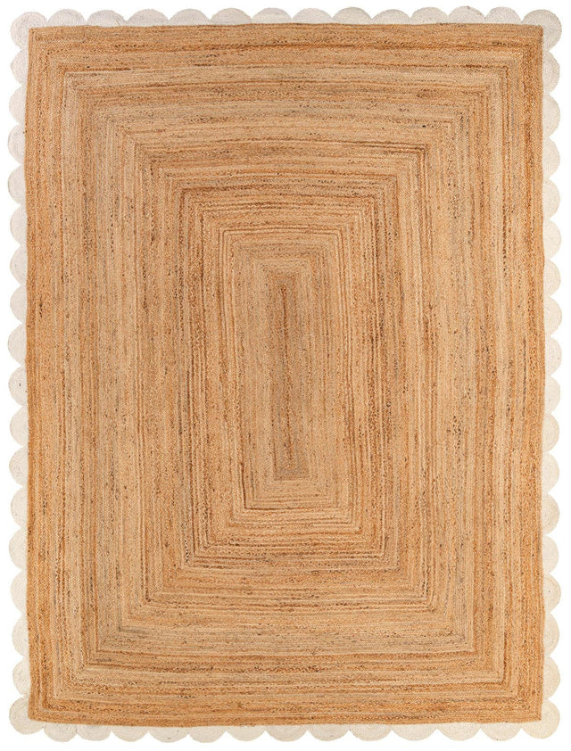 Natural and Ivory 9' x 12' Scallop Braided Jute Rectangle Area Rug Eco Friendly 100% Jute All Natural Durable Carpet for Affordable Unique Home Interiors for Sale at Rug Engine