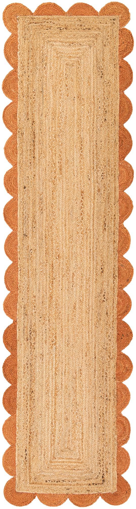Natural and Terracotta 2' 7 x 10' Scallop Braided Jute Runner Area Rug Eco Friendly 100% Jute All Natural Durable Carpet for Affordable Unique Home Interiors for Sale at Rug Engine
