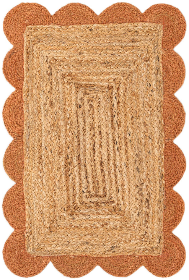 Natural and Terracotta 2' x 3' 1 Scallop Braided Jute Rectangle Area Rug Eco Friendly 100% Jute All Natural Durable Carpet for Affordable Unique Home Interiors for Sale at Rug Engine