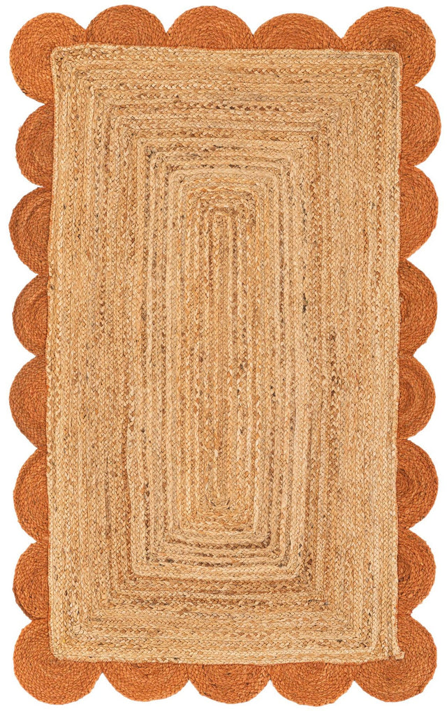 Natural and Terracotta 3' 1 x 5' 1 Scallop Braided Jute Rectangle Area Rug Eco Friendly 100% Jute All Natural Durable Carpet for Affordable Unique Home Interiors for Sale at Rug Engine
