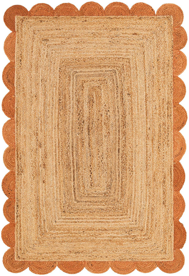 Natural and Terracotta 4' 1 x 6' 1 Scallop Braided Jute Rectangle Area Rug Eco Friendly 100% Jute All Natural Durable Carpet for Affordable Unique Home Interiors for Sale at Rug Engine