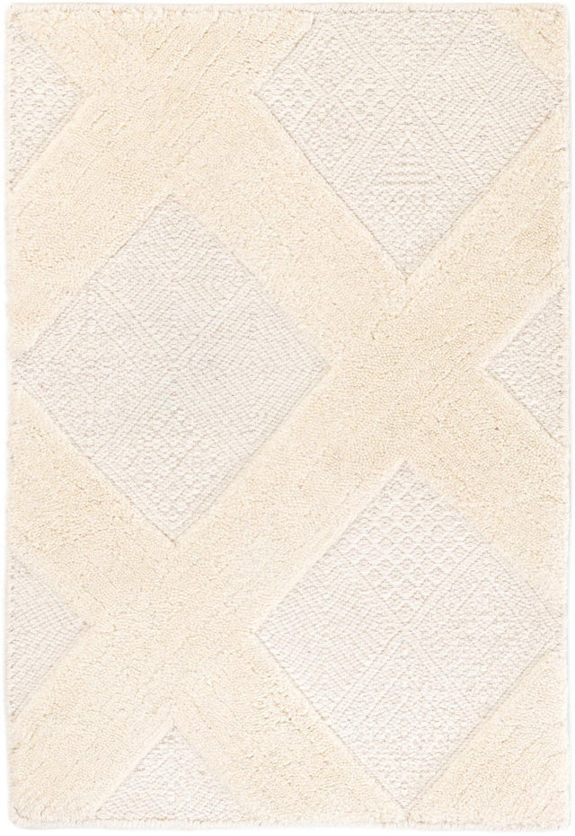 Ivory 2' x 3' 1 Lattice Wool Rectangle Area Rug All Natural Hand Woven Geometric Wool Carpet for Living, Dining, Office, Dorm Room Indoor Decor for Sale at Rug Engine