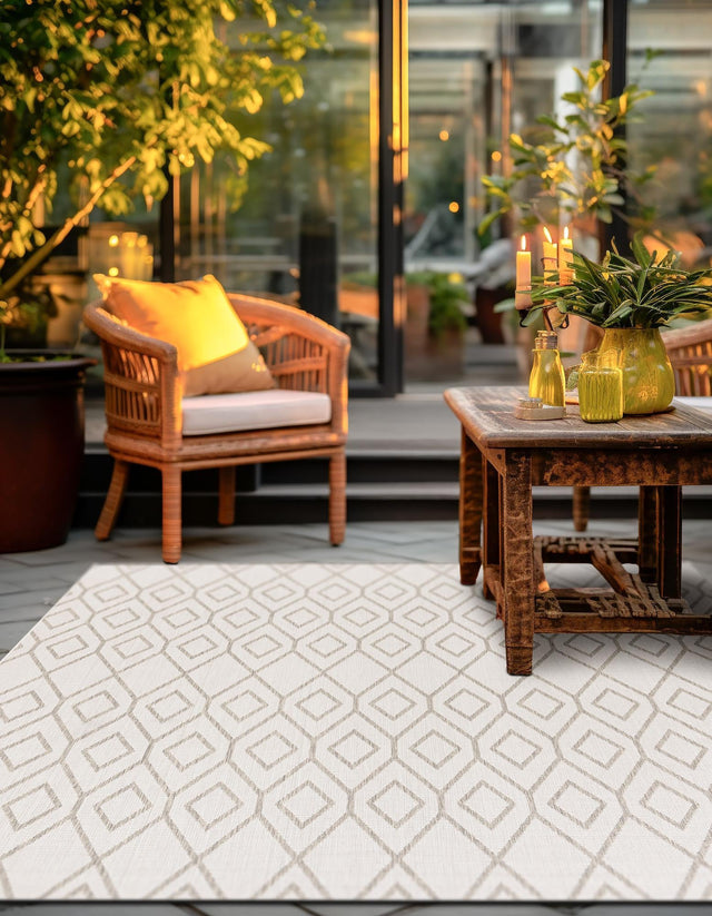 Ivory 7' 10 x 7' 10 Jill Zarin Outdoor Square Area Rug Weather Resistant for Patio, Deck, Terrace, Balcony, Porch Durable 100% Polypropylene Carpet for Outside for Sale at Rug Engine