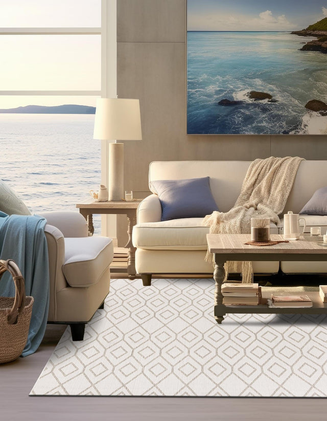 Ivory 7' 10 x 7' 10 Jill Zarin Outdoor Square Area Rug Weather Resistant for Patio, Deck, Terrace, Balcony, Porch Durable 100% Polypropylene Carpet for Outside for Sale at Rug Engine