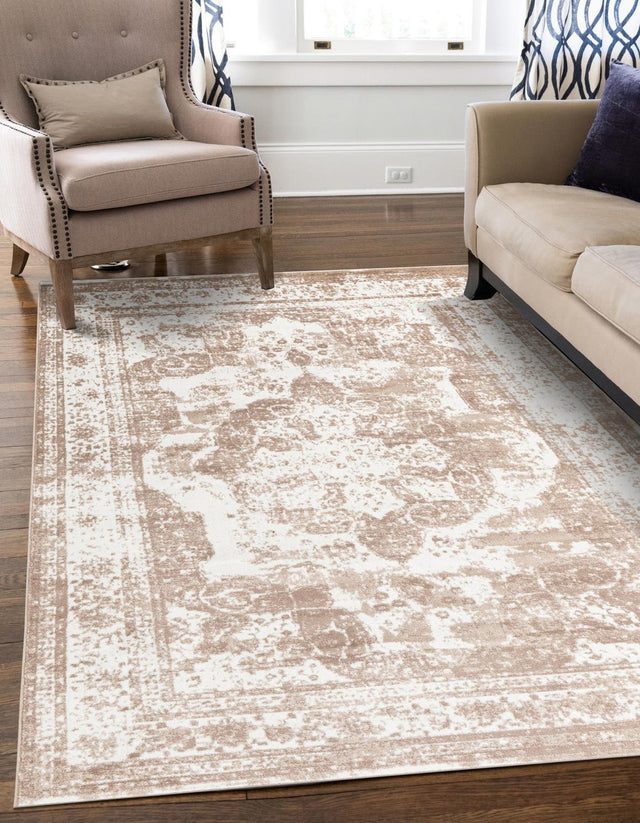 Ivory and Beige 7' 1 x 10' Sofia Rectangle Area Rug Durable Easy Clean Stain Resistant Unique Carpet for Affordable Interior Home Design for Sale at Rug Engine