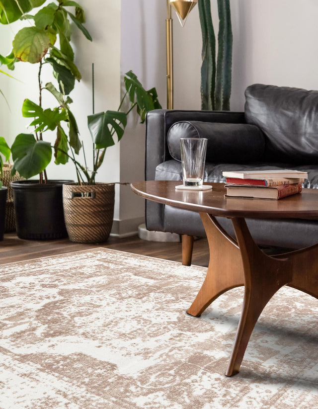 Ivory and Beige 7' 1 x 10' Sofia Rectangle Area Rug Durable Easy Clean Stain Resistant Unique Carpet for Affordable Interior Home Design for Sale at Rug Engine