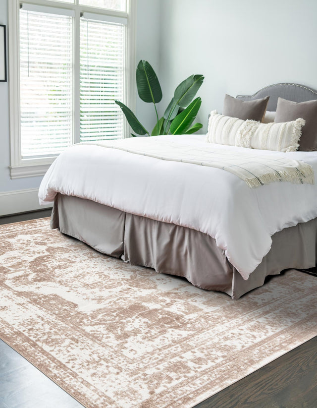 Ivory and Beige 7' 1 x 10' Sofia Rectangle Area Rug Durable Easy Clean Stain Resistant Unique Carpet for Affordable Interior Home Design for Sale at Rug Engine