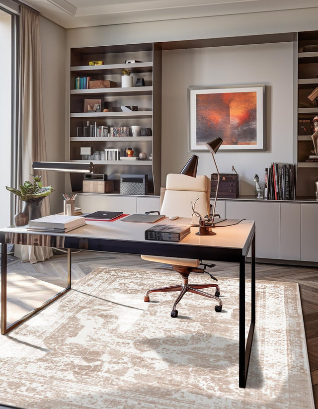 Ivory and Beige 7' 1 x 10' Sofia Rectangle Area Rug Durable Easy Clean Stain Resistant Unique Carpet for Affordable Interior Home Design for Sale at Rug Engine
