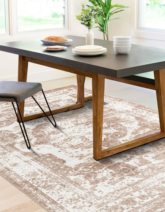 Ivory and Beige 7' 1 x 10' Sofia Rectangle Area Rug Durable Easy Clean Stain Resistant Unique Carpet for Affordable Interior Home Design for Sale at Rug Engine