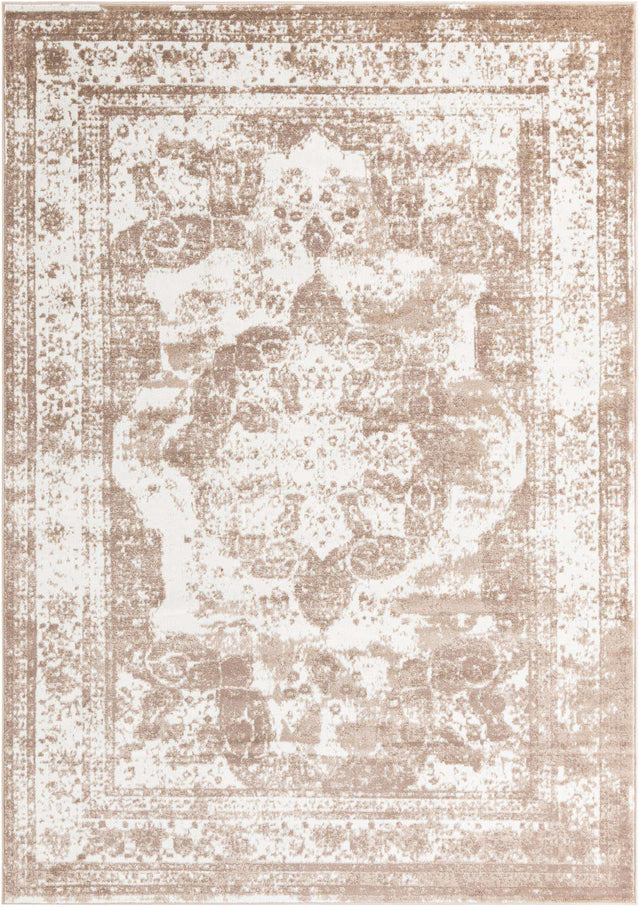 Ivory and Beige 7' 1 x 10' Sofia Rectangle Area Rug Durable Easy Clean Stain Resistant Unique Carpet for Affordable Interior Home Design for Sale at Rug Engine