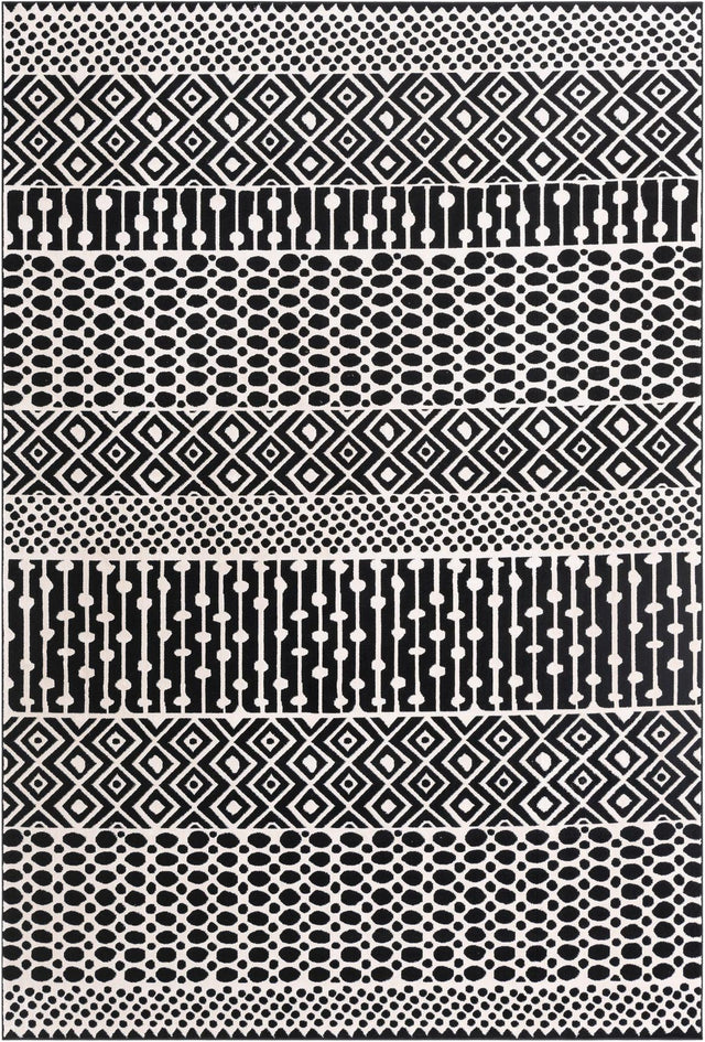 Black and White 6' 4 x 9' Milano Rectangle Area Rug 100% Polyester with Cotton Backing Modern Contemporary Carpet for Home Decor Interior Design for Sale at Rug Engine