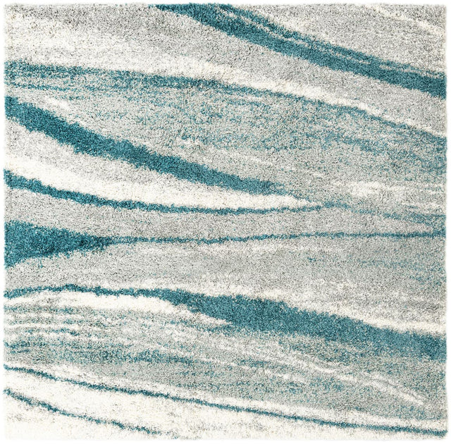 Teal 7' 10 x 7' 10 Soft Touch Shag Square Area Rug Thick Soft Touch Fluffy & Plush Shaggy Pile