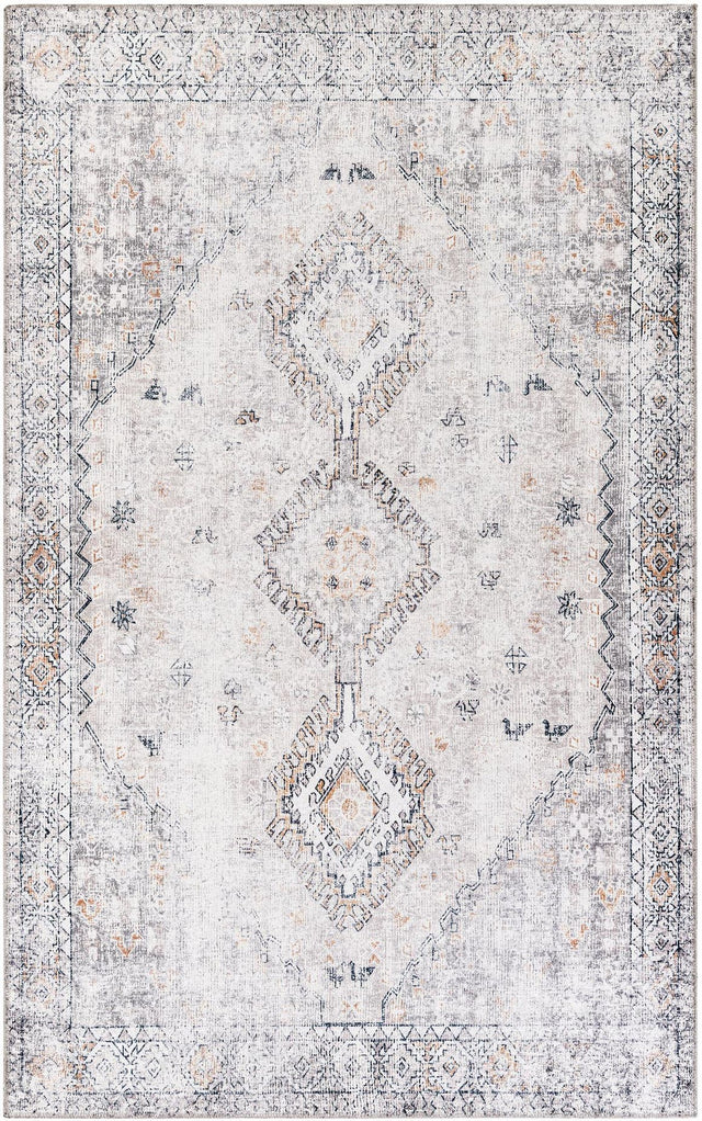 Washable Ivory and Beige 5' 1 x 8' Yara Rectangle Area Rug Easy to Clean Stain Resistant & Durable Polyester & Chenille Carpet for Sale at Rug Engine