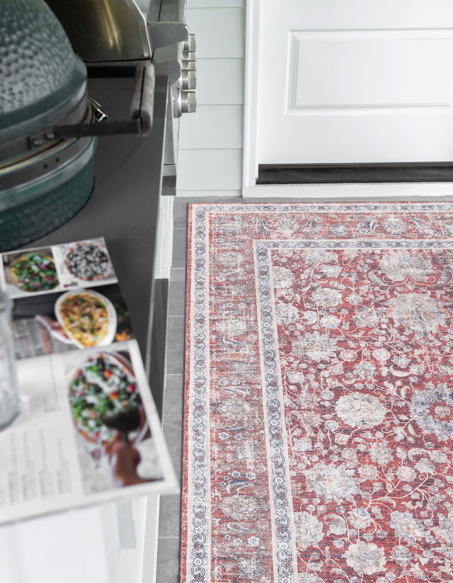 Washable Antique Red 5' 1 x 8' Yara Rectangle Area Rug Easy to Clean Stain Resistant & Durable Polyester & Chenille Carpet for Sale at Rug Engine