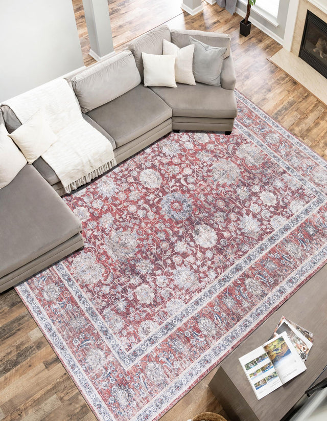 Washable Antique Red 5' 1 x 8' Yara Rectangle Area Rug Easy to Clean Stain Resistant & Durable Polyester & Chenille Carpet for Sale at Rug Engine