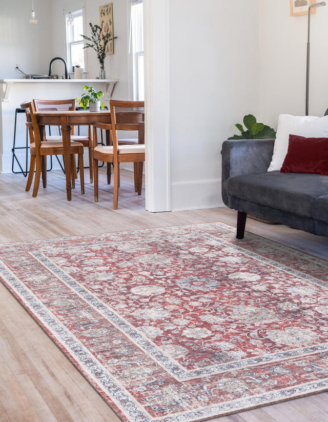 Washable Antique Red 5' 1 x 8' Yara Rectangle Area Rug Easy to Clean Stain Resistant & Durable Polyester & Chenille Carpet for Sale at Rug Engine