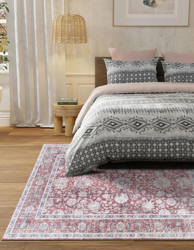Washable Antique Red 5' 1 x 8' Yara Rectangle Area Rug Easy to Clean Stain Resistant & Durable Polyester & Chenille Carpet for Sale at Rug Engine