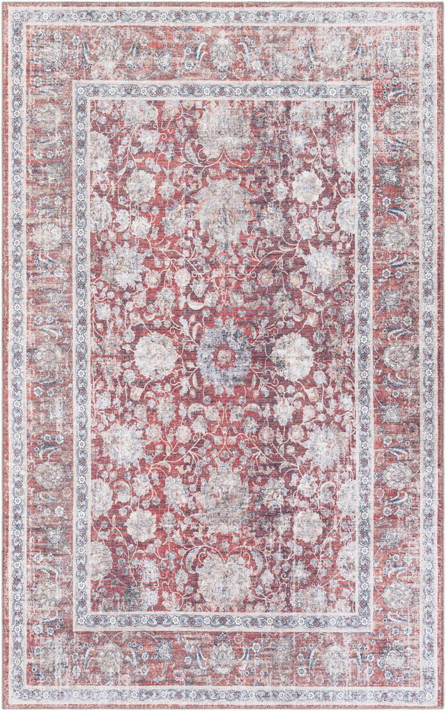Washable Antique Red 5' 1 x 8' Yara Rectangle Area Rug Easy to Clean Stain Resistant & Durable Polyester & Chenille Carpet for Sale at Rug Engine