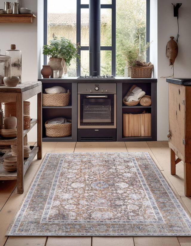 Washable Antique Gold 5' 1 x 8' Yara Rectangle Area Rug Easy to Clean Stain Resistant & Durable Polyester & Chenille Carpet for Sale at Rug Engine