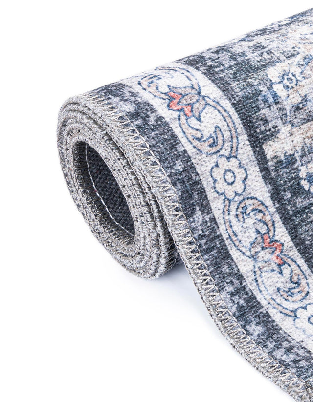Washable Ink Black 5' 1 x 8' Yara Rectangle Area Rug Easy to Clean Stain Resistant & Durable Polyester & Chenille Carpet for Sale at Rug Engine