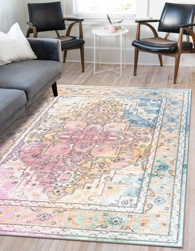 Washable Multicolor 5' 3 x 7' 9 Medina Rectangle Area Rug Easy to Clean Stain Resistant & Durable Polyester Classic Carpet for Home Decor & Design for Sale at Rug Engine