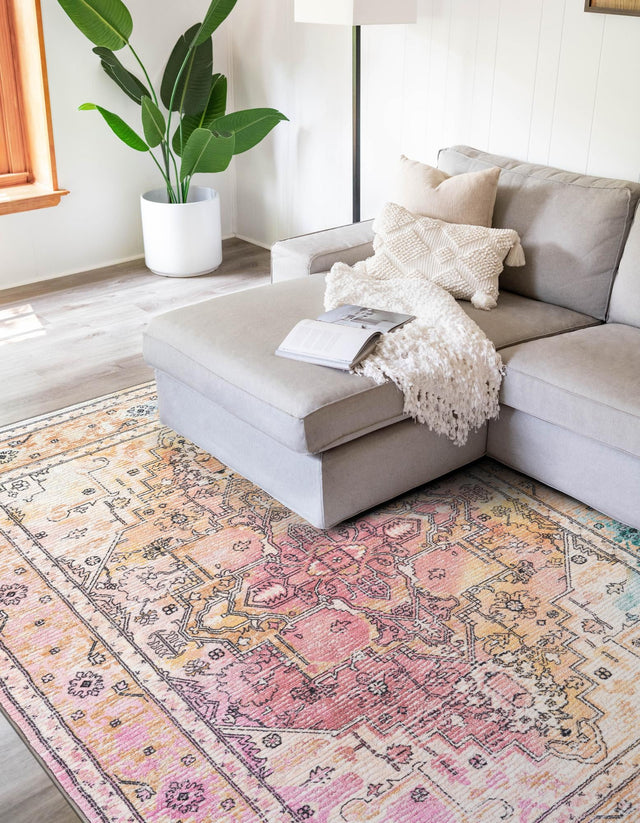 Washable Multicolor 5' 3 x 7' 9 Medina Rectangle Area Rug Easy to Clean Stain Resistant & Durable Polyester Classic Carpet for Home Decor & Design for Sale at Rug Engine