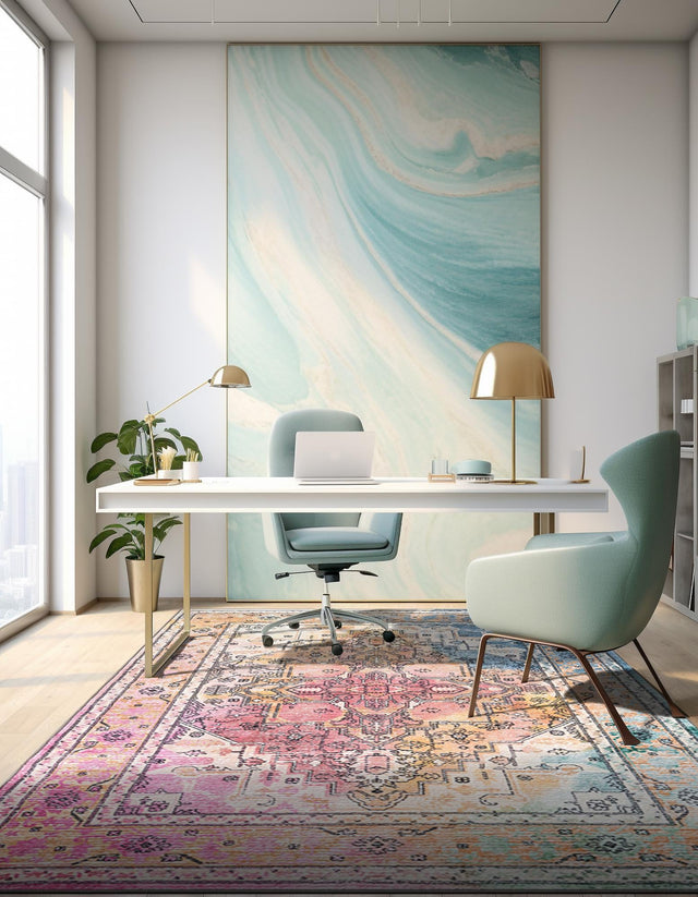 Washable Multicolor 5' 3 x 7' 9 Medina Rectangle Area Rug Easy to Clean Stain Resistant & Durable Polyester Classic Carpet for Home Decor & Design for Sale at Rug Engine