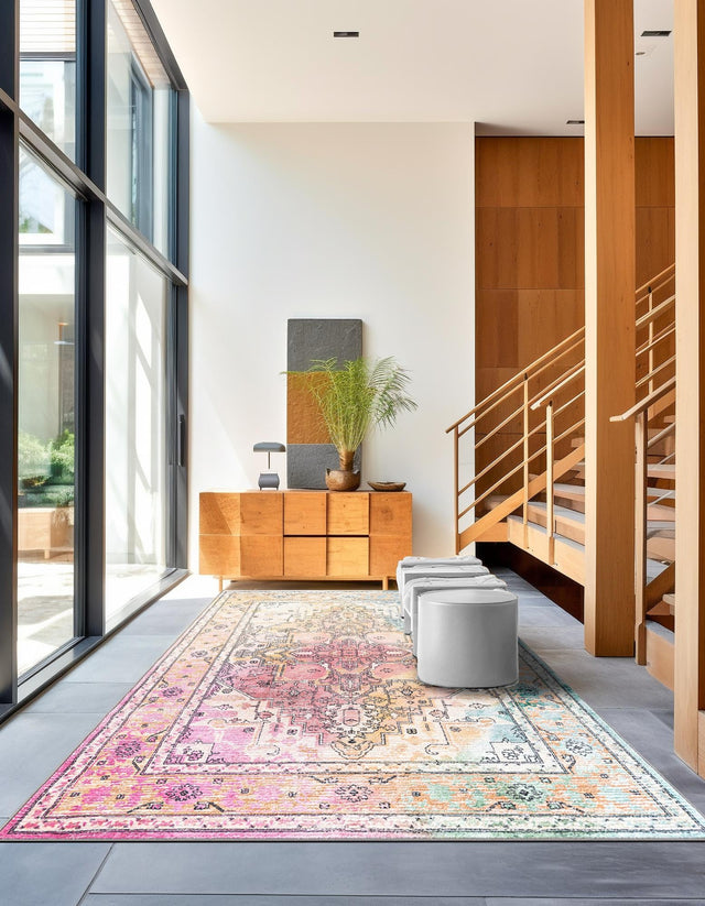 Washable Multicolor 5' 3 x 7' 9 Medina Rectangle Area Rug Easy to Clean Stain Resistant & Durable Polyester Classic Carpet for Home Decor & Design for Sale at Rug Engine