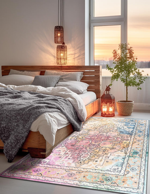 Washable Multicolor 5' 3 x 7' 9 Medina Rectangle Area Rug Easy to Clean Stain Resistant & Durable Polyester Classic Carpet for Home Decor & Design for Sale at Rug Engine