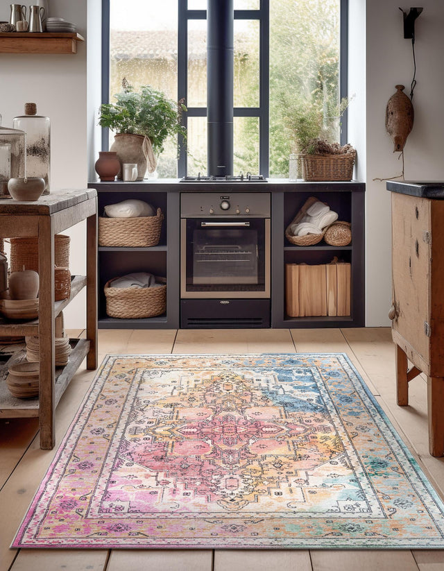Washable Multicolor 5' 3 x 7' 9 Medina Rectangle Area Rug Easy to Clean Stain Resistant & Durable Polyester Classic Carpet for Home Decor & Design for Sale at Rug Engine