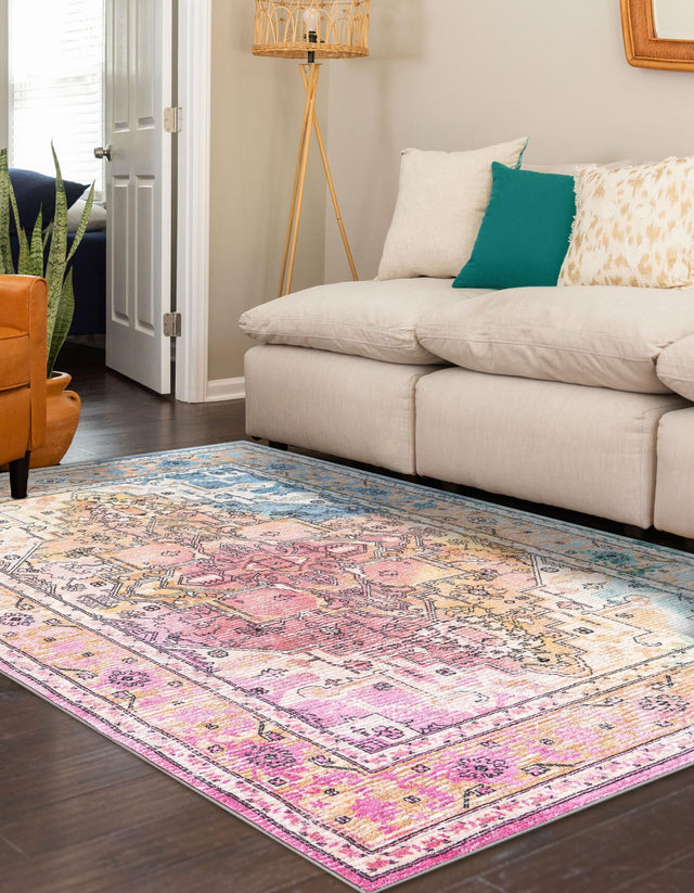 Washable Multicolor 5' 3 x 7' 9 Medina Rectangle Area Rug Easy to Clean Stain Resistant & Durable Polyester Classic Carpet for Home Decor & Design for Sale at Rug Engine