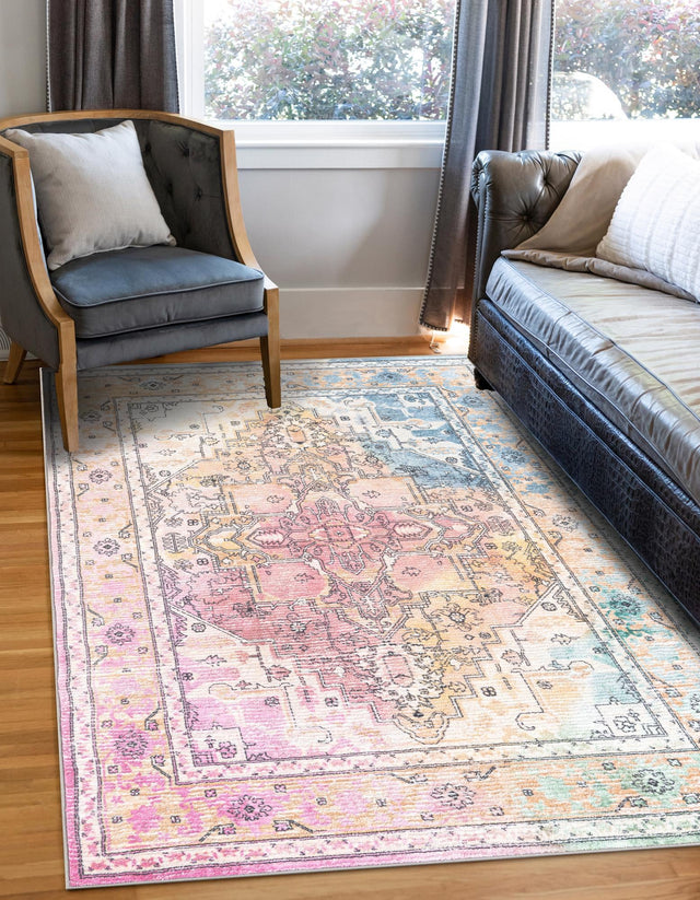Washable Multicolor 5' 3 x 7' 9 Medina Rectangle Area Rug Easy to Clean Stain Resistant & Durable Polyester Classic Carpet for Home Decor & Design for Sale at Rug Engine
