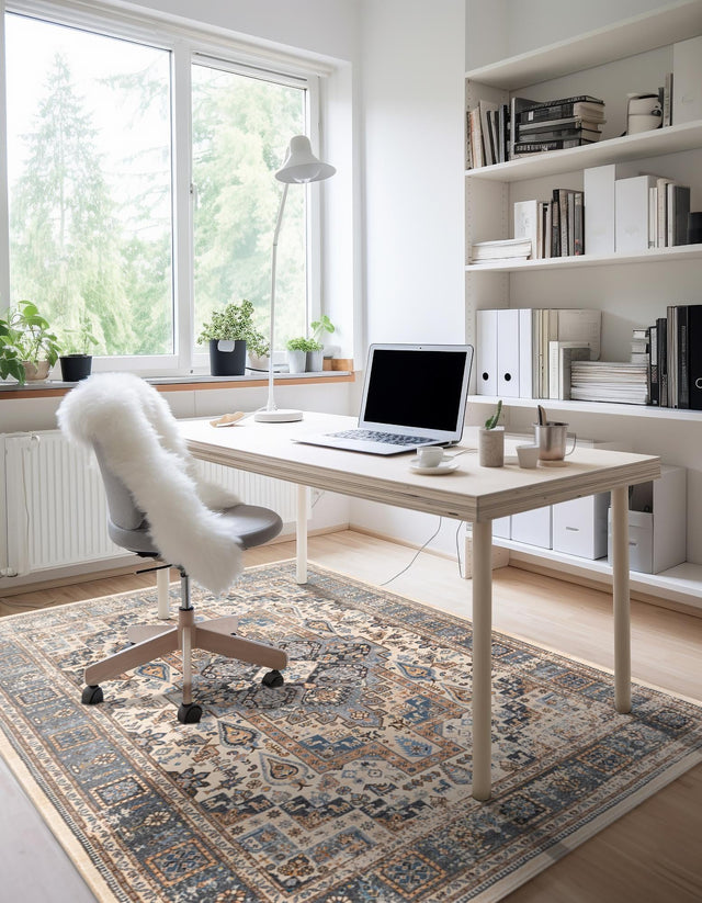 Washable Tan 5' 3 x 7' 9 Medina Rectangle Area Rug Easy to Clean Stain Resistant & Durable Polyester Classic Carpet for Home Decor & Design for Sale at Rug Engine