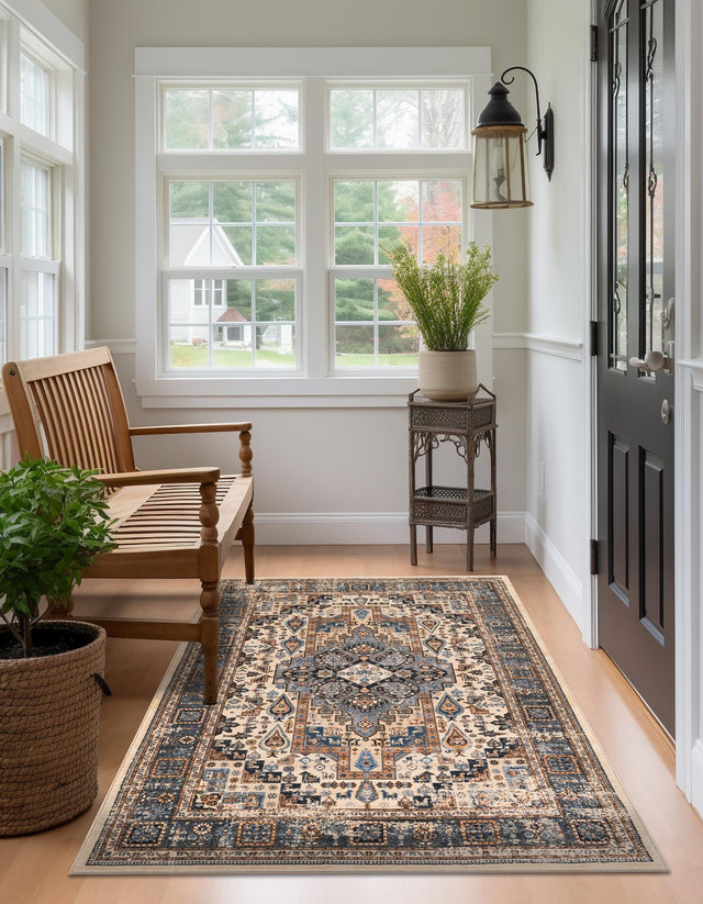 Washable Tan 5' 3 x 7' 9 Medina Rectangle Area Rug Easy to Clean Stain Resistant & Durable Polyester Classic Carpet for Home Decor & Design for Sale at Rug Engine