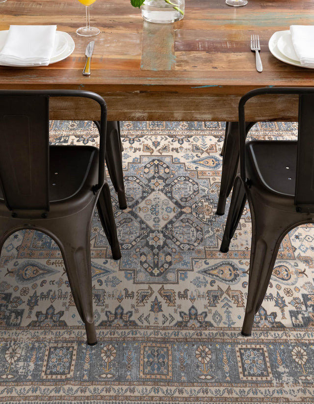 Washable Tan 5' 3 x 7' 9 Medina Rectangle Area Rug Easy to Clean Stain Resistant & Durable Polyester Classic Carpet for Home Decor & Design for Sale at Rug Engine