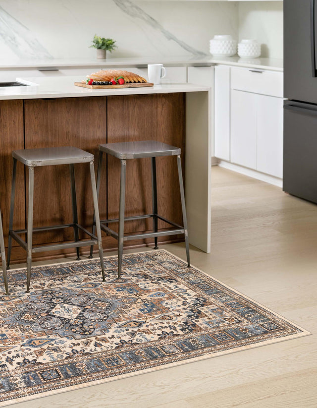 Washable Tan 5' 3 x 7' 9 Medina Rectangle Area Rug Easy to Clean Stain Resistant & Durable Polyester Classic Carpet for Home Decor & Design for Sale at Rug Engine