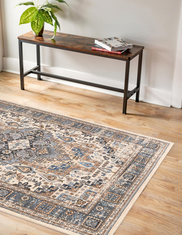 Washable Tan 5' 3 x 7' 9 Medina Rectangle Area Rug Easy to Clean Stain Resistant & Durable Polyester Classic Carpet for Home Decor & Design for Sale at Rug Engine