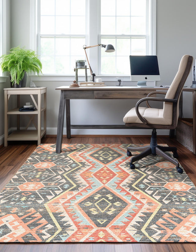 Multicolor 6' 1 x 9' Chenille Jute Rectangle Area Rug Vintage Distressed Boho All Natural Eco-Friendly Sustainable Carpet for Living Dining Office Dorm Rooms for Sale at Rug Engine