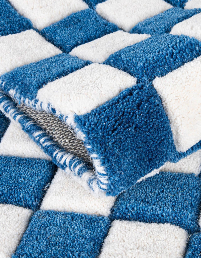 Blue and White 2' 1 x 3' Hand Tufted Wool Rectangle Area Rug 100% Natural Wool Unique Modern Handmade Carpet for Living Rooms, Bedrooms for Sale at Rug Engine