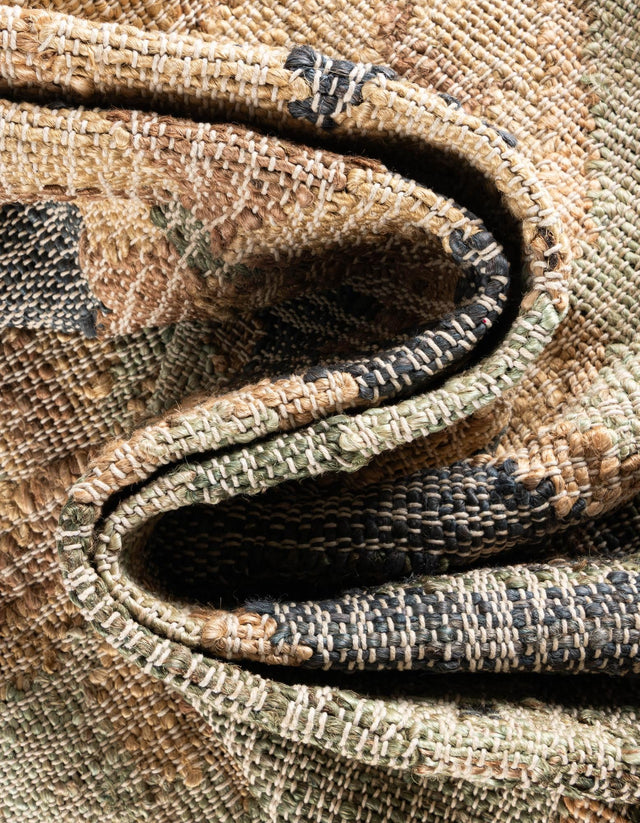 Blue and Green 5' 1 x 8' Kala Handwoven Jute Rectangle Area Rug All Natural Pile Eco-Friendly Sustainable Urban Carpet for Rustic Design Interior Home Decor for Sale at Rug Engine