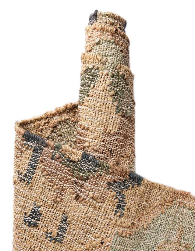 Blue and Green 5' 1 x 8' Kala Handwoven Jute Rectangle Area Rug All Natural Pile Eco-Friendly Sustainable Urban Carpet for Rustic Design Interior Home Decor for Sale at Rug Engine