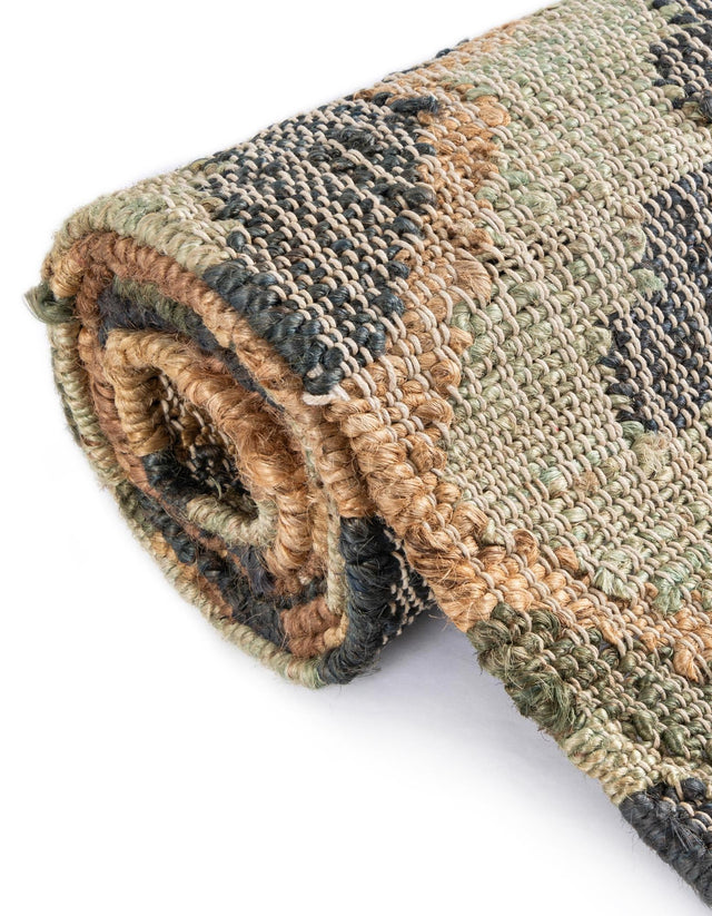 Blue and Green 5' 1 x 8' Kala Handwoven Jute Rectangle Area Rug All Natural Pile Eco-Friendly Sustainable Urban Carpet for Rustic Design Interior Home Decor for Sale at Rug Engine